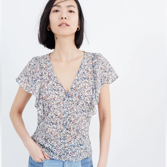 Madewell Carmelina Flutter-Sleeve Top in Blossoming Vines, Size P0 - Picture 1 of 11